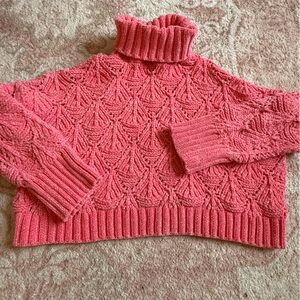 POL Vibrant Coral Crop High Neck Sweater